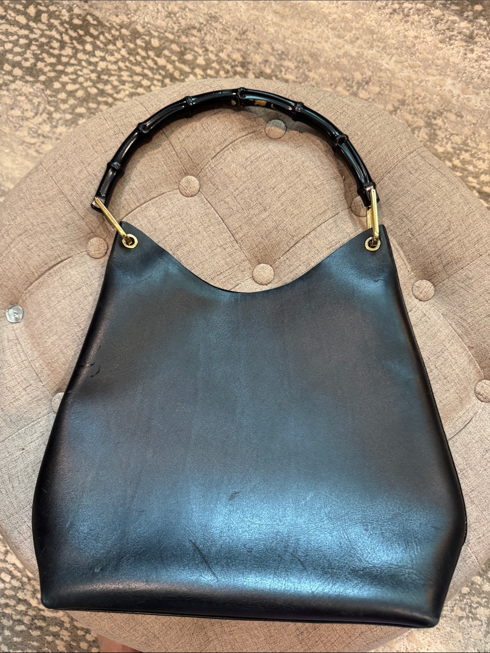 Gucci Black Leather Shoulder Bag with Bamboo-Style Handle